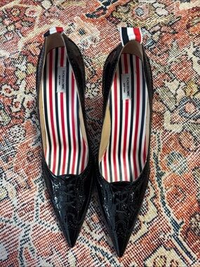 Thom Browne Black Patent Leather Pointed Toe Pumps